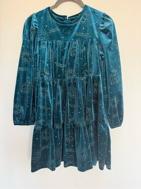 Harry Potter themed Velvet Teal Patronus Elastic Waist Kids Dress